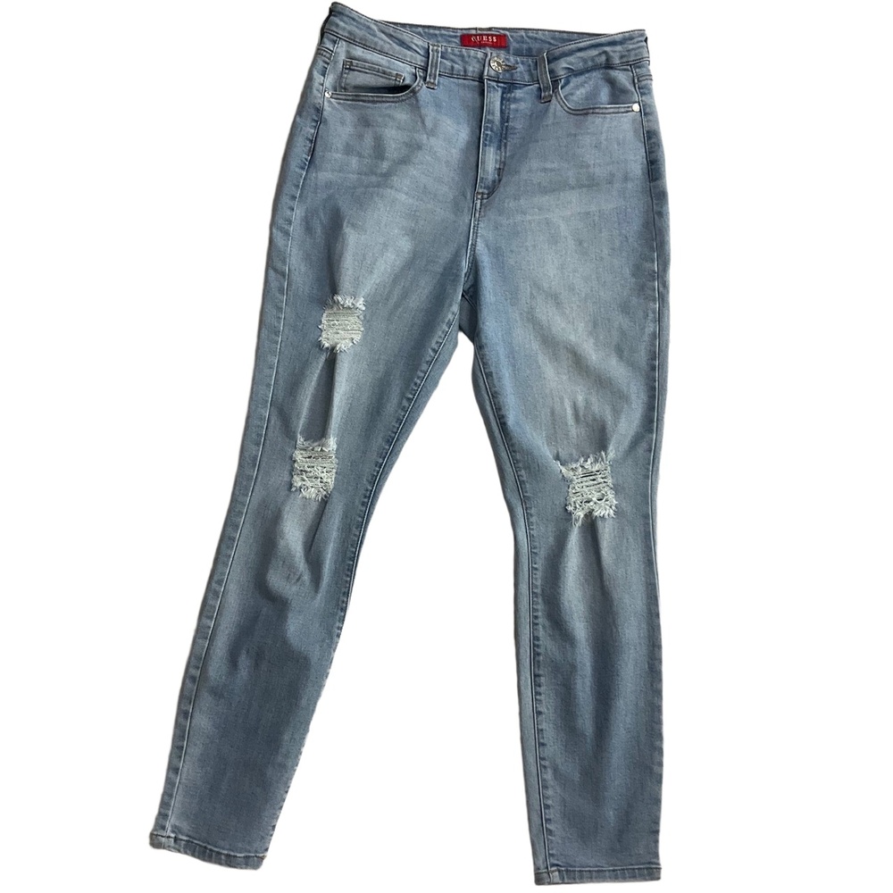 GUESS Light Wash Distressed High Rise‎ 5 Pocket Skinny Jeans Womens Size 31